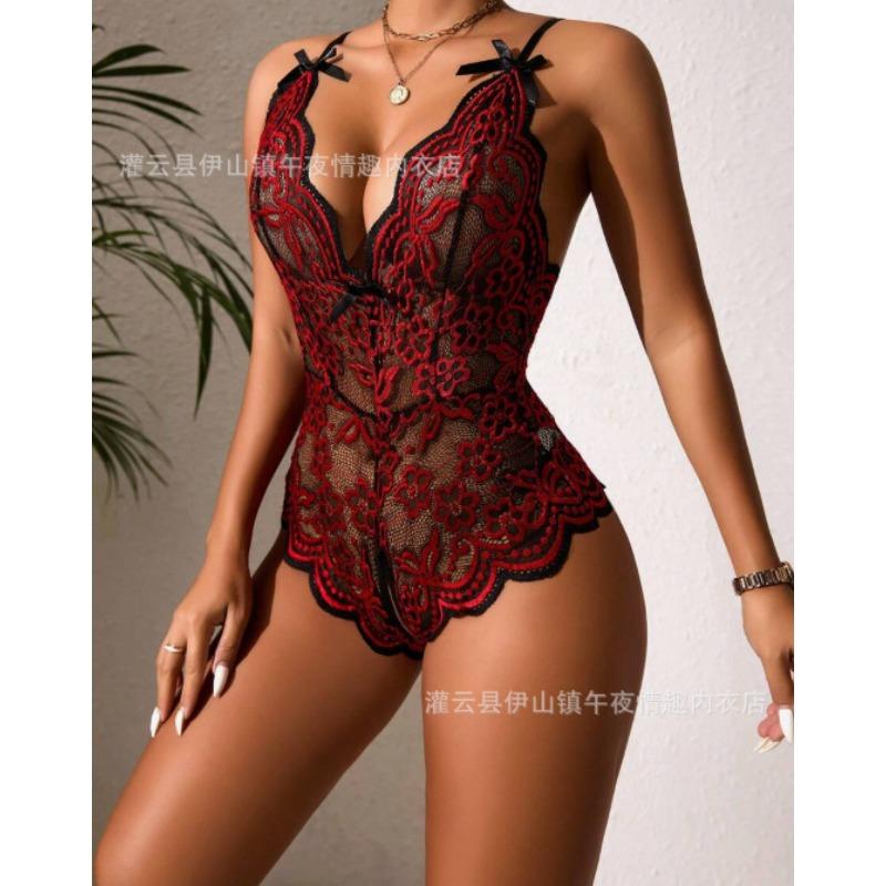 Women Sexy Lace See Through Lingerie Set Strappy Bodystocking Erotic Costume One Piece Women Sex Uniform Underwear