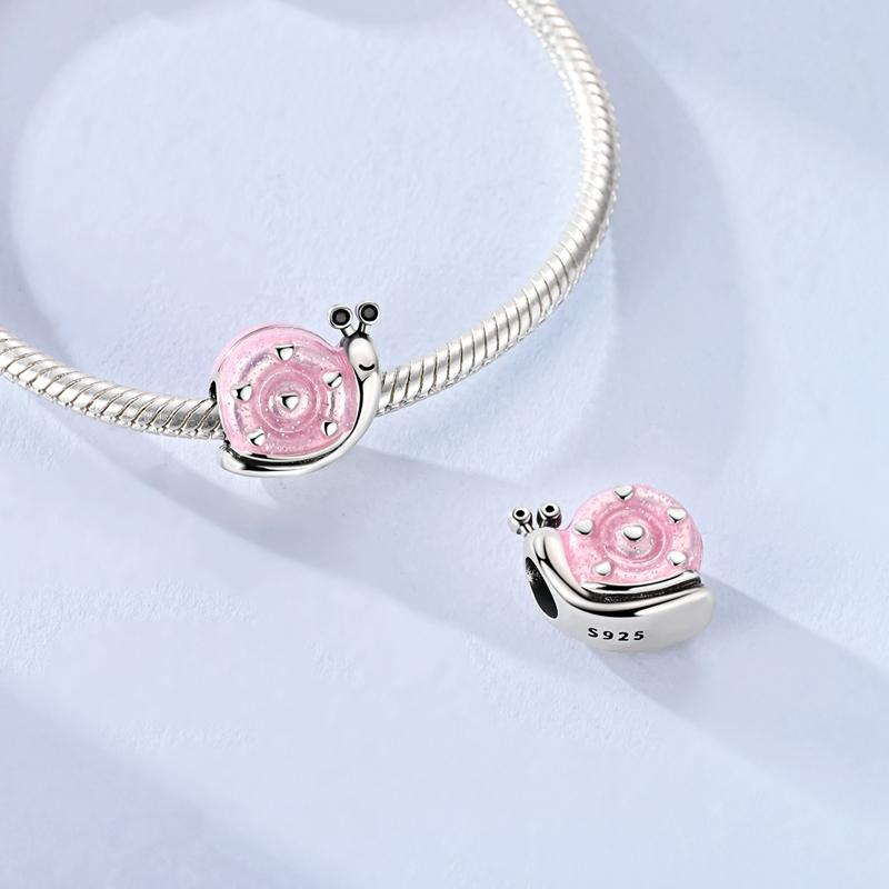 925 Sterling Silver Charms Bead CZ Zircon Pink Snail Dangle Fit Original Bracelet DIY Women Jewelry Gift