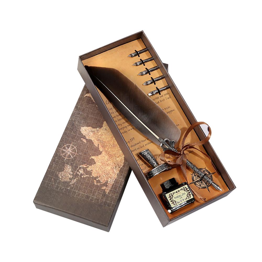 Retro Vintage Calligraphy Feather Dip Pen Fountain Pens Writing Ink Set Creative Stationery Quill Pen Art Supplies Crafts Gifts