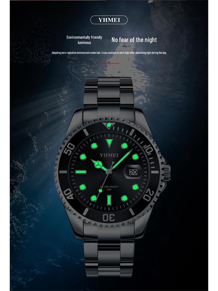 Men's Business Series Stainless Steel Watch with Calendar & Rotatable Bezel - Waterproof Quartz Dial