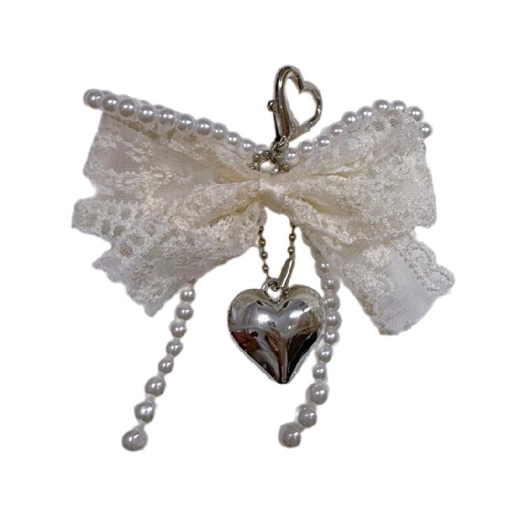 Pearls and Bowknot Embellished Keychain Elegant Bowknot Pearls Keychain Colorful Bowknot Pendant for Bags and Phones