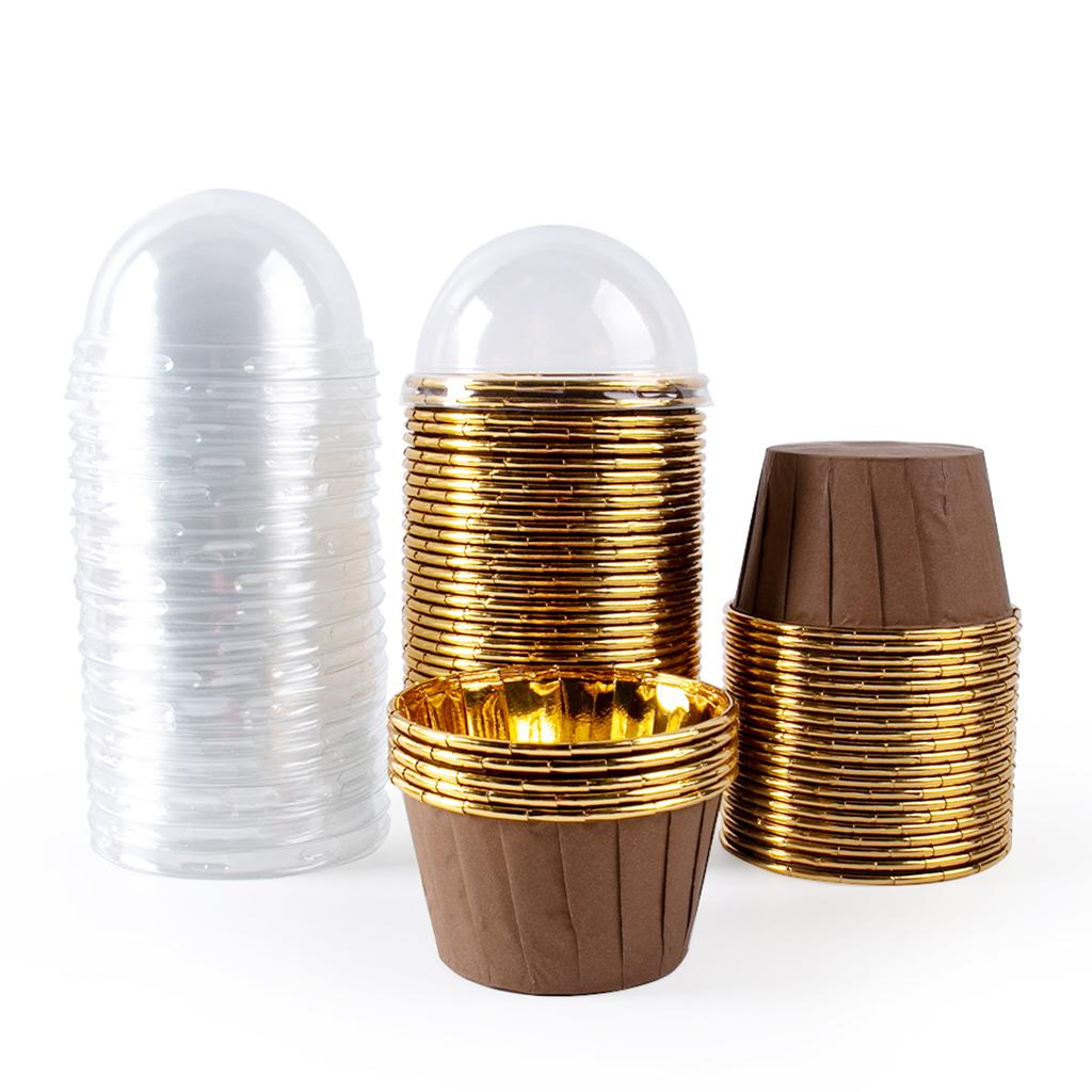 25/50pcs Foil Cupcake Liners Heat Resistant Aluminum Cake Cups Round Baking Cups with Lids Kitchen Wedding birthday Party Supply