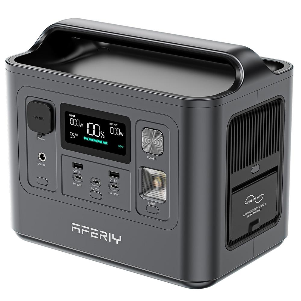 AFERIY P010 Przenośna stacja zasilania, 800W 512Wh Generator zewnętrzny, 8 wyjść, Pełne ładowanie 1,5H, Bateria LiFePO₄ 3500+ cykli - Wtyczka EU
