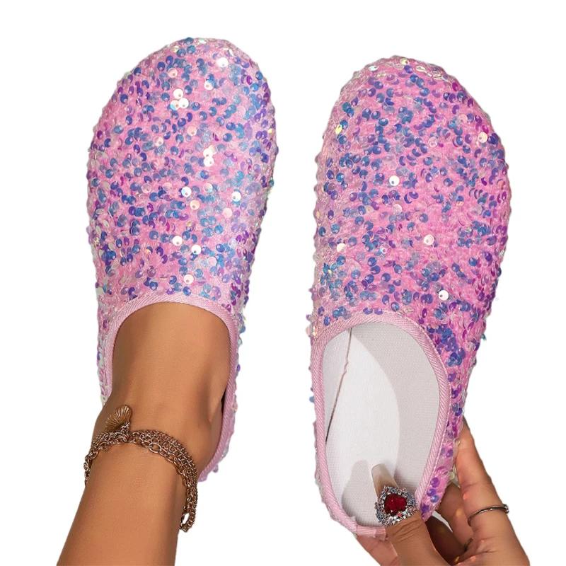 Fashion Bling Women Flats Mules Shoes Slippers Autumn Fashion Casual Shoes Women 2024 Trend Walking Shoes Cozy Dress Chaussures Femme