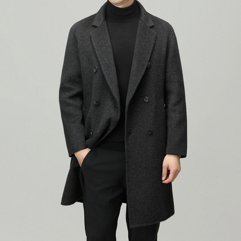 Men's Premium Double-Faced Wool Coat - Mid-Length, Autum/Winter Business Casual 100% Wool Overcoat