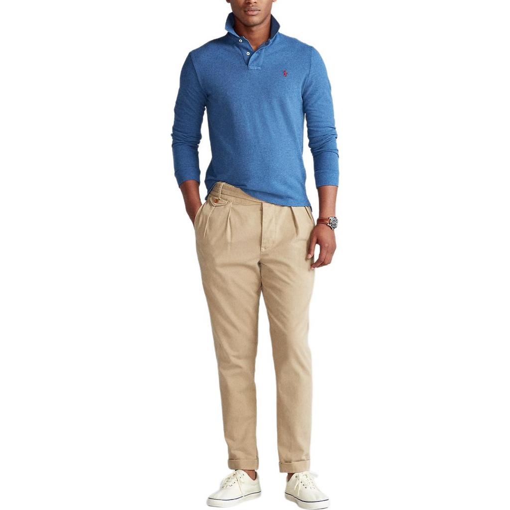 Polo Ralph Lauren SS24 Embroidered Long Sleeve Polo Shirt With Small Pony Logo Men Polo Shirts Blue 710680790-048