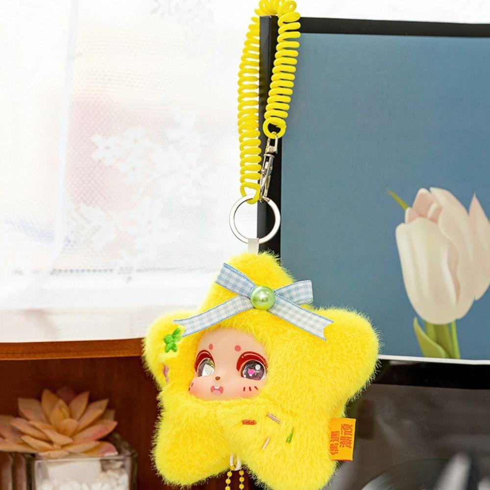 Cartoon Design Lucky Star Plush Keyring Rubber Plush Face Doll Stuffed Plush Toy  Kids