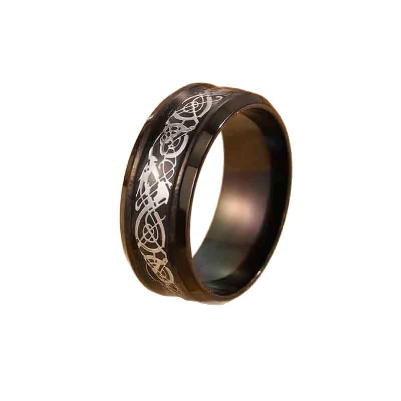 Men's Hip-Hop Titanium Steel Ring with Black Patterns - Bold, Individualistic, Fashionable and Versatile Finger Ring
