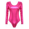 Women One-piece Patent Leather Long Sleeves Leotard Gymnastics Ballet Dance Leotard