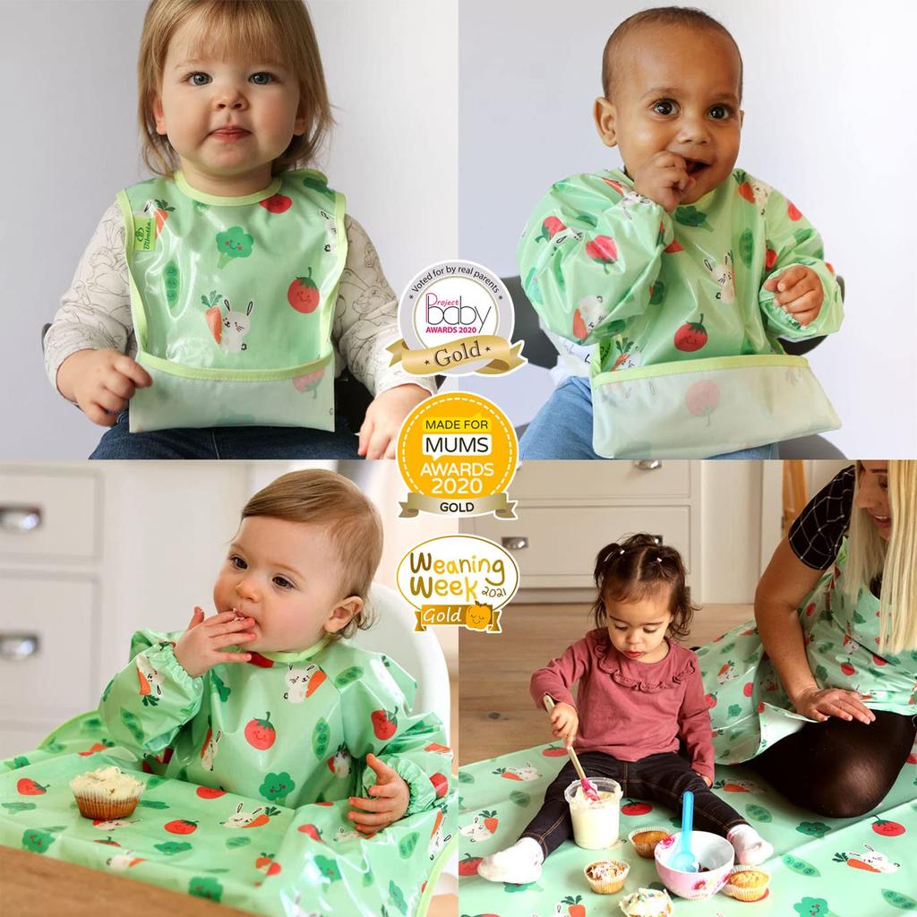 Måltidsmaskin Baby Måltid Långärmad Kanin och Grönsak [Vivetta] Förkläde, Tvättbart, Mat, Förkläde, Lätt att Torka Av, Heltäckande, Haklapp, Duk, Grön,