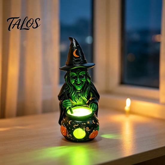 Spooky Halloween Table Centerpieces Witch Cauldron Lamp Figurine, Resin Scary Witches Lighted-Up Realistic Craft Cauldron, Festival Supplies