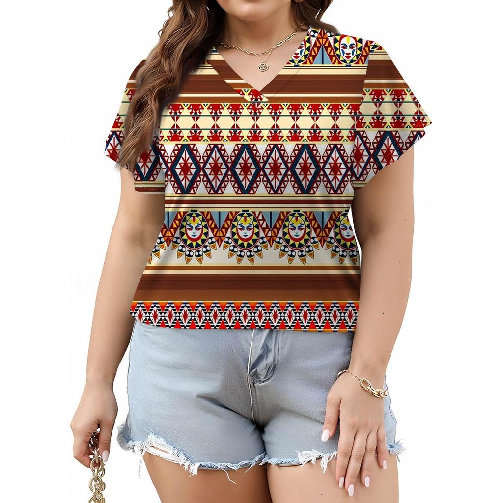 Damenmode Lässig Bedrucktes V-Ausschnitt Kurzarm Oversized T-Shirt Top