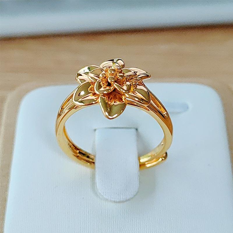 Gold Imitation Gold Flower Opening Ring Women'S Fashion Temperament Light Luxury Hand Jewelry