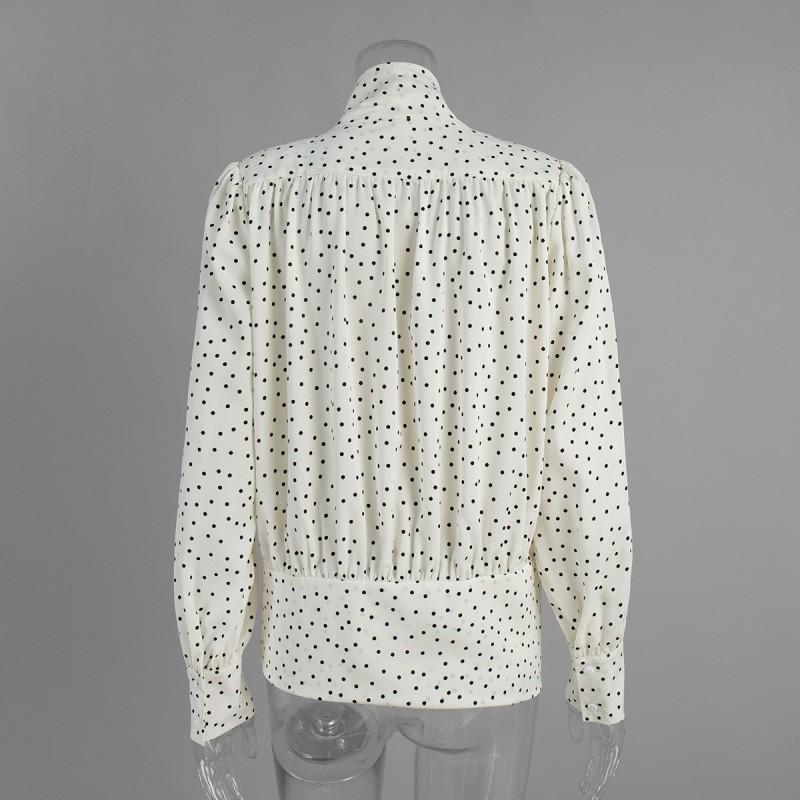 French Polka Dot Tie Shirt 2026 Loose Chiffon Blouse Long Sleeve Bubble Top