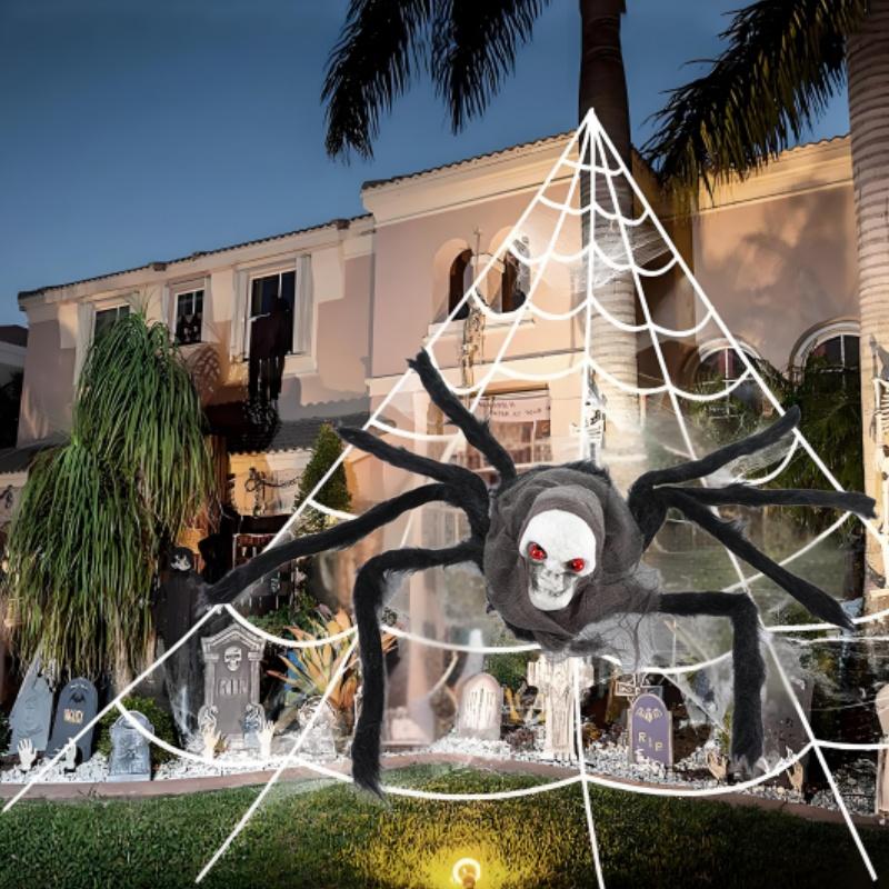 Dekoracja Halloween Gigantyczny 75cm Puszysty Pająk Straszna Czaszka Rekwizyt Realistyczne Przerażające Dekoracje na Imprezę Halloweenową Festiwal Grozy