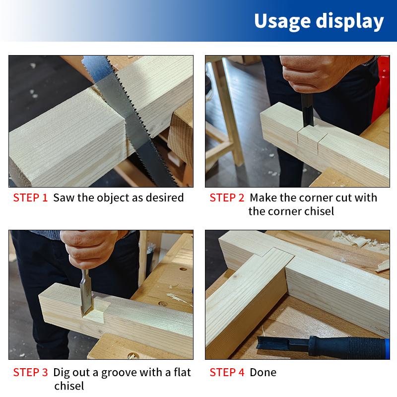 Corner Chisel CR-V 90° Right Angle Cutting Edge with Thick Metal Strike Cap and TPR Handle Hinge Mortise Door Installation Tool