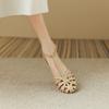 Chaussures Sandale Femme 2026 Nouvelle Femme Filles Beige Nouvelle Été Confort Bas Rétro Bride Arrière Carré Talon Caoutchouc PU Chaussures Femmes