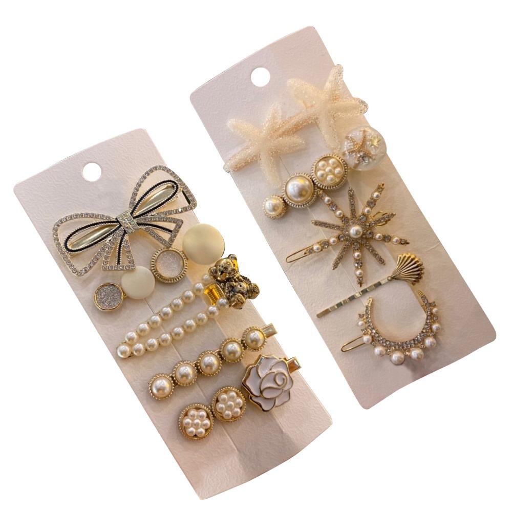 Hand Crafted Pearl Hair Clips Set Alloy Material Stylish Star Sea Hair Clip Elegant Crystal Hairpin Set Daily Use