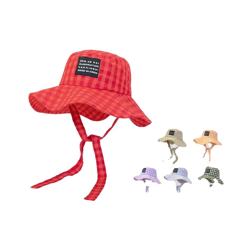 Plaid Tied Sunshade Bucket Hat Women's Idyllic Big Eaves Foldable Sunscreen Sun Hat Summer