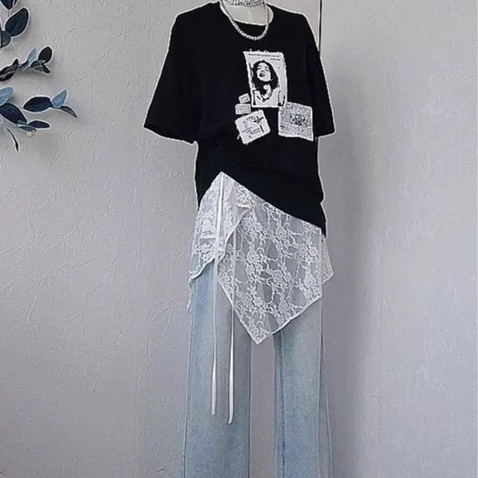 Jupe élégante en gaze de dentelle style coréen 2025 avec attache polyvalente et design irrégulier