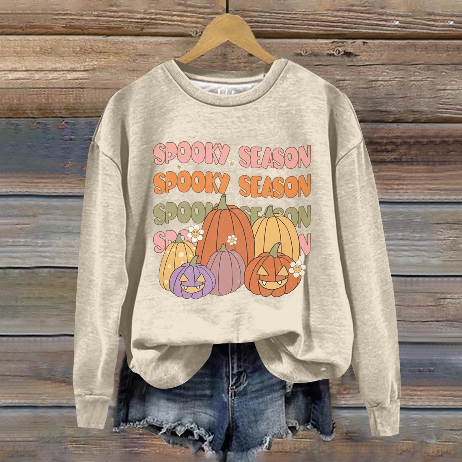 

Женская мода Хэллоуин с длинным рукавом с принтом Свободная толстовка с круглым вырезом Топ S розовый