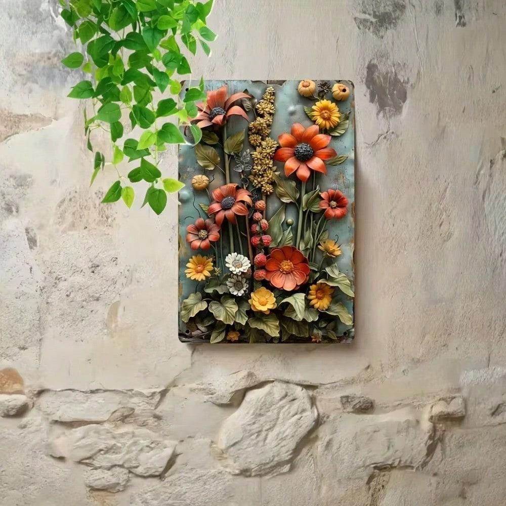 Vintage Floral Iron Tin Sign Set Retro Metal Wall Art for Cafe Bar Home Decor