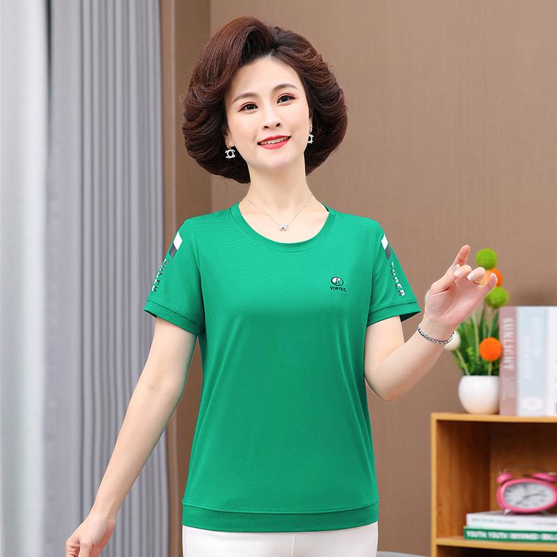 Mature Women's Cotton Short-Sleeve T-Shirt - Stylish, Versatile, and Casual Round Neck Summer Tee