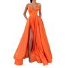 Lady Dress Side Slit A-Line Satin Sleeveless Spaghetti Straps Banquet Dress for Parties