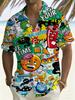 Summer Cartoon Print Plus Size Short Sleeve Shirt, Men's Hawaiian Style Casual Shirt, Colorful Fun Pattern Beach Vacation Top, PLUS SIZE