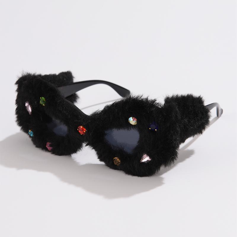 Fashion New Diamond Plush Personality Cat Eye Sunglasses Funny Party Concave Shape Pography Sun Glasses