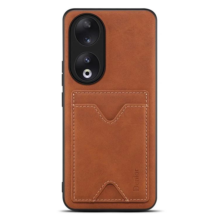

PU Leather Coated TPU Cover for Honor 90 Kickstand Card Holder Anti-drop Phone Case