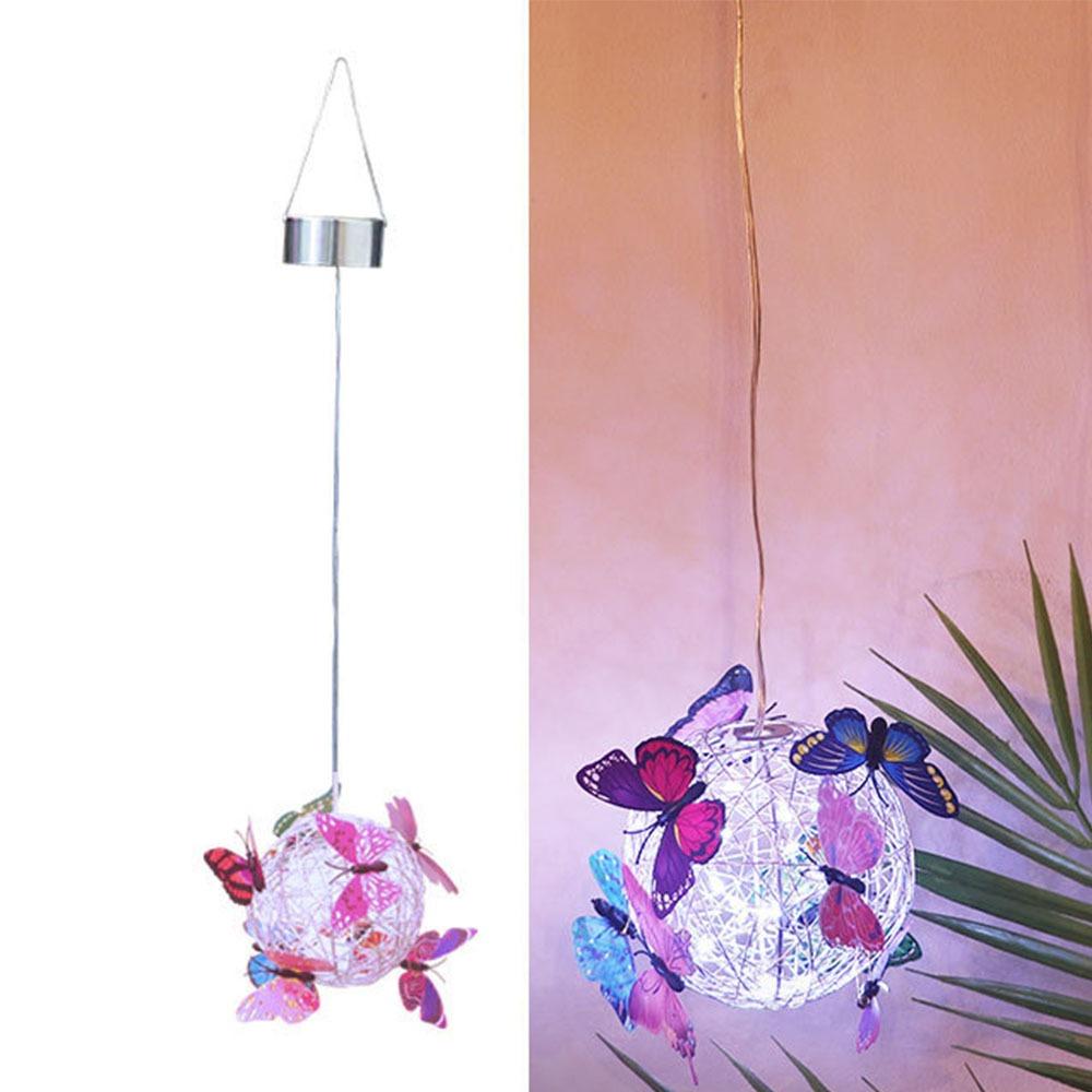Waterproof Solar Butterfly Ball Light Solar-Powered Colorful Butterfly Solar Hanging Light Metal Weaving Decorative