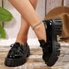 Fashion Women's Platform Thick Heel Loafers Plus Size Fashion Black Patent Leather Dress Shoes Woman Comfortable Slip on Outdoor Shoes