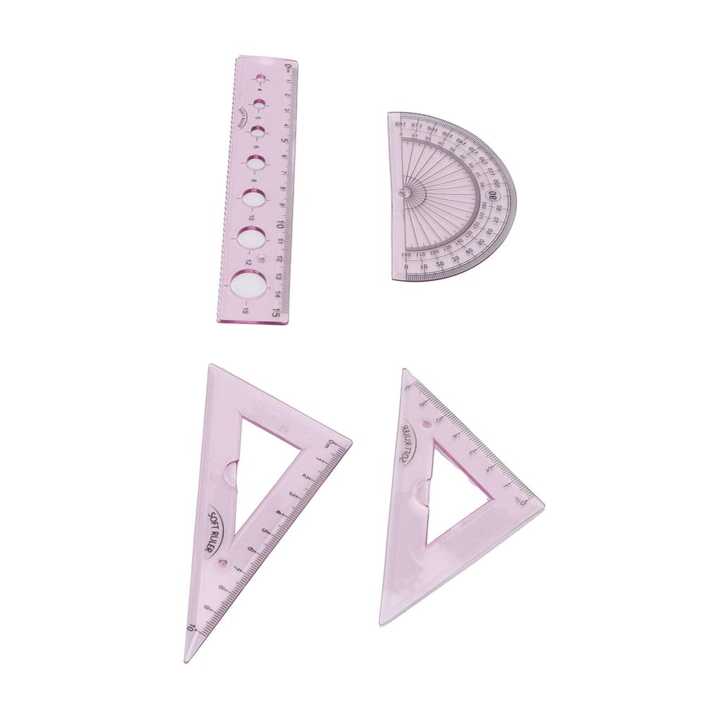 4pcs Ruler Soft Plastic Transparent Cute  Angle Length Measuring Tools for Kids Students Studyin