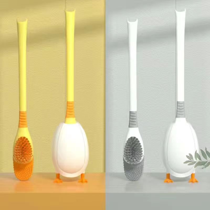 Creative Duck Shape Floor-to-ceiling Toilet Brush Set Silicone Brush Soft Brush To Clean The Toilet Floor