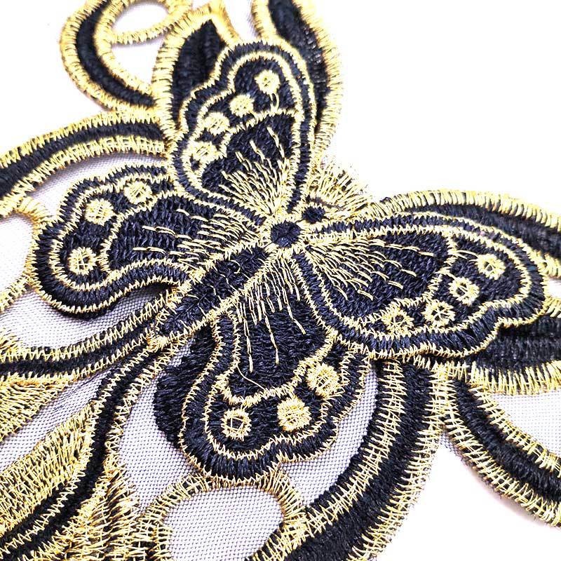 Water-soluble lace collar, three-dimensional applique, net bottom embroidery corsage DIY lace accessories, black gold, flower pattern