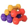 SONGMICS Hex Dumbbells Set with Stand, 2 X 1 Kg, 2 X 1.5 Kg, 2 X 2 Kg, Hand Weights with Neoprene Matte Finish, for Home Exercise, Yellow, Orange