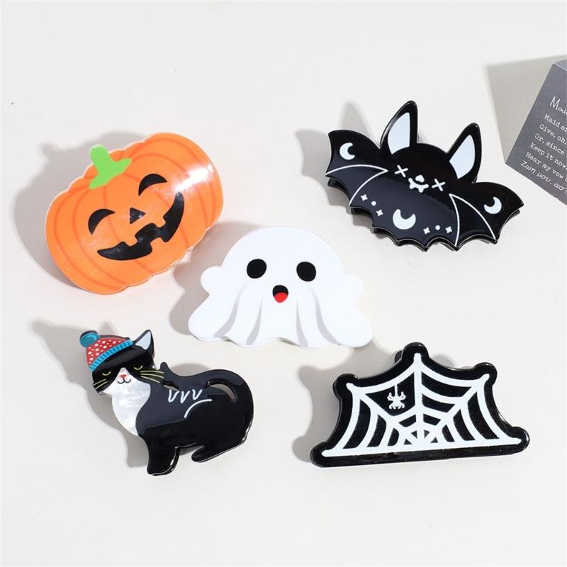 Halloween Theme Hair Claw Clip for Adult Kids Bat/Blackcat/Pumpkin SharkClips Hair Styling Accessories Party Headdress