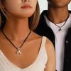 2pcs Heart Cross Cat Pendant Necklace Couple Black Rope Choker Necklace Jewelry