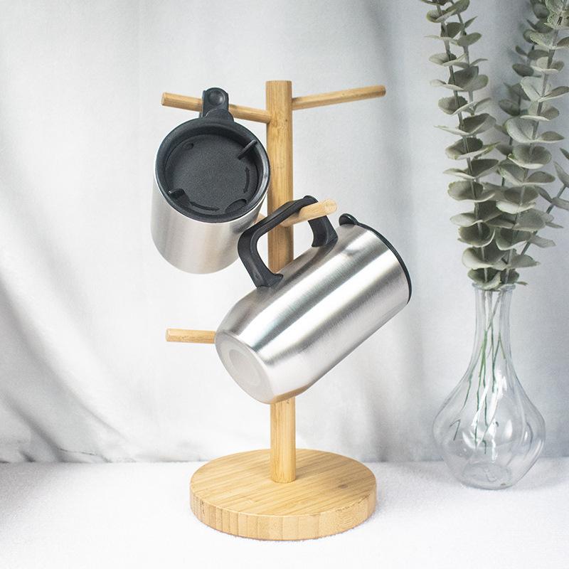 Stainless steel double-layer mouth cup office mug with lid European and American handle water cup coffee beer cup