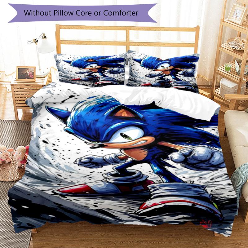 3pcs Sonic Bedding Set Duvet Cover Closure Includes 1 Duvet Cover & 2 Pillowcases, Soft and Comfortable for All Seasons.