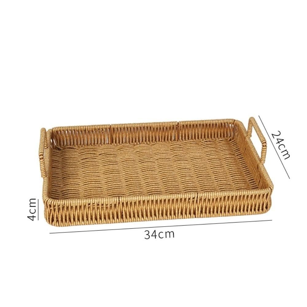 Handwoven Wicker Serving Tray Woven Handheld Plastic Rattan Storage Tray  Kitchen Storage