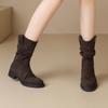 Fashion Suede Women Mid Heels Short Boots Fad Retro 2025 New Shoes Elegant Chelsea Snow Boots Winter Classical Pumps Dress Zapatillas