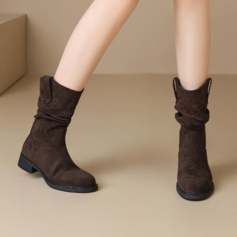 Fashion Suede Women Mid Heels Short Boots Fad Retro 2025 New Shoes Elegant Chelsea Snow Boots Winter Classical Pumps Dress Zapatillas