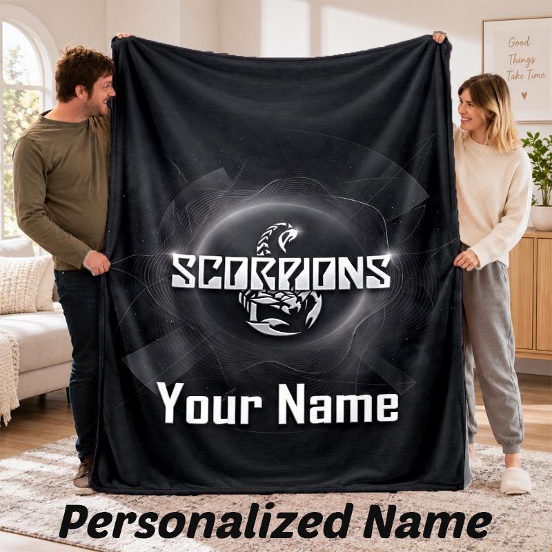 Scorpions Personalized Flannel Blanket Custom Name Text Soft Throw Blanket Home Decor
