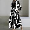 Damen Langarmkleid Polka Dot Kleider V-Ausschnitt Maxikleider Abendkleider Übergröße