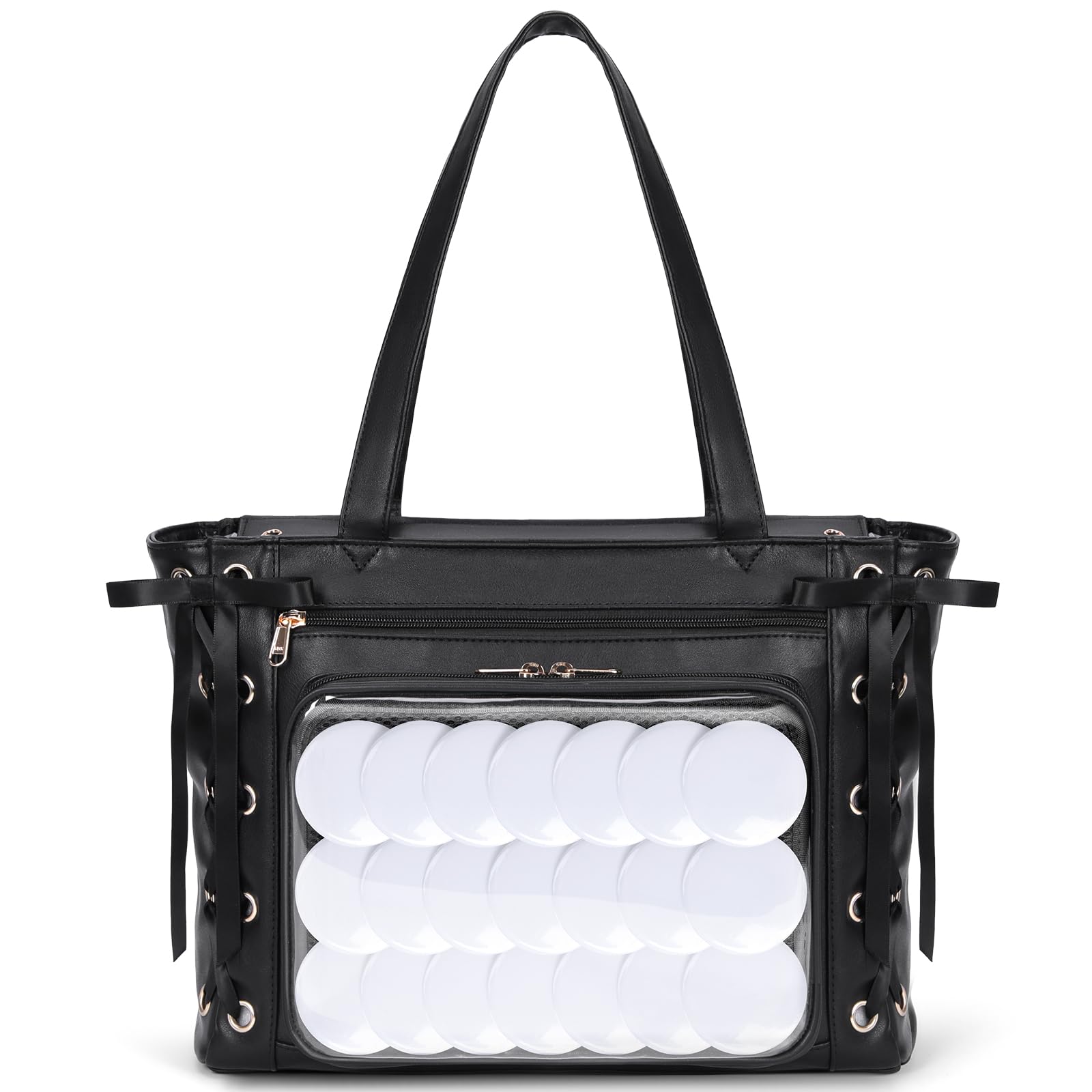 

NUBILY Ita Bag, Women s Lace-Up Tote Bag with Mesh Decorative Sheet, Large Capacity, Water-Repellent, Standing, A4 Size, Shoulder Bag, Perfect for