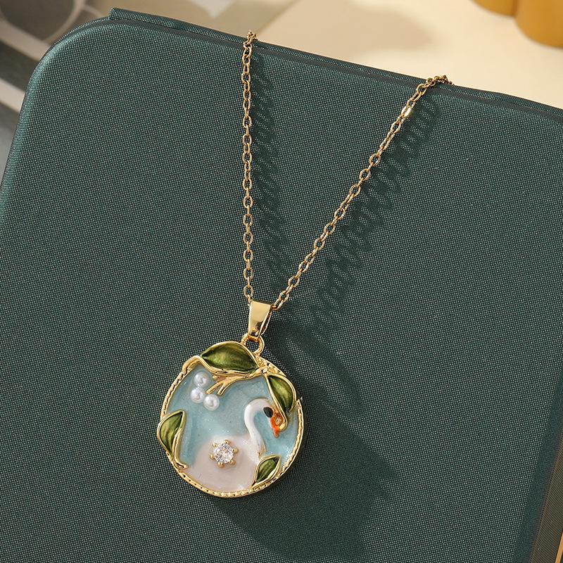 Monet-Inspired Flower Pendant Necklace, Hand-Painted, High-End Stainless Steel Clavicle Chain, New Chinese Style