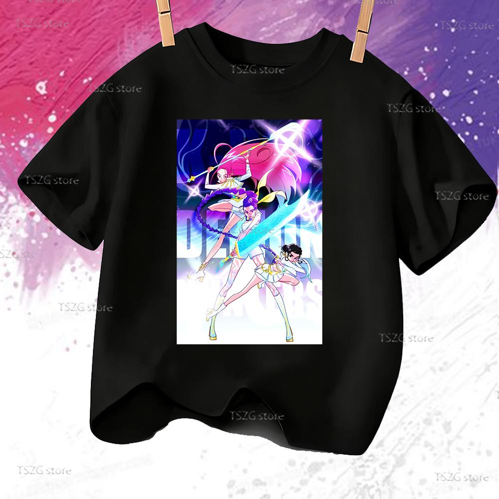 Huntrix Kpop Demon Hunters T-Shirt for Boys Girls T-shirt Fans Gift Summer Short Sleeve Children Tees Top Fashion Kids T-shirt