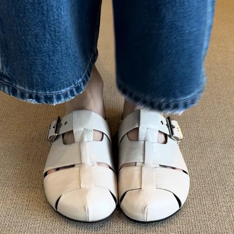 Spring 2025 new French bag head slippers women lazy one pedal casual moral training half slippers women's shoes fashion